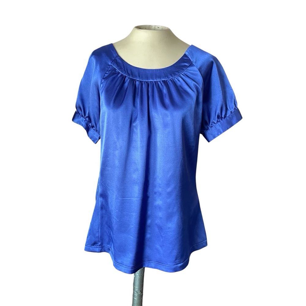 Sydney Tyler Blue Silky Short Sleeves Work Office Minimalist Blue Blouse Size 6
